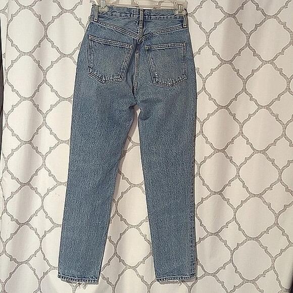 Agolde Fen High Rise Relaxed Taper Destroyed Blue Organic Cotton Jeans Size 23 - Picture 2 of 10